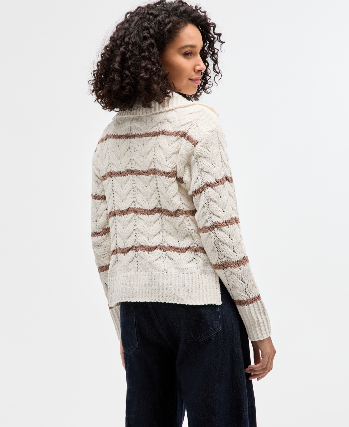 Hippie Rose Juniors' Chenille Cable-knit Half-zip Sweater In White