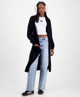 Juniors' Open-Front Patch-Pocket Duster Cardigan