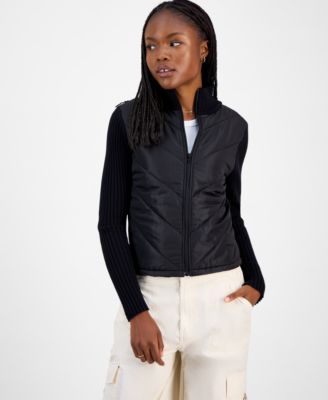 Madden Girl - Juniors' Quilted-Front Full-Zip Cardigan