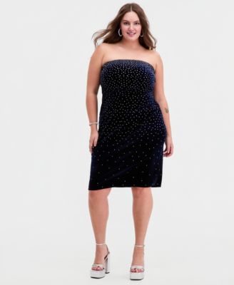 B Darlin - Trendy Plus Size Strapless Rhinestone Dress