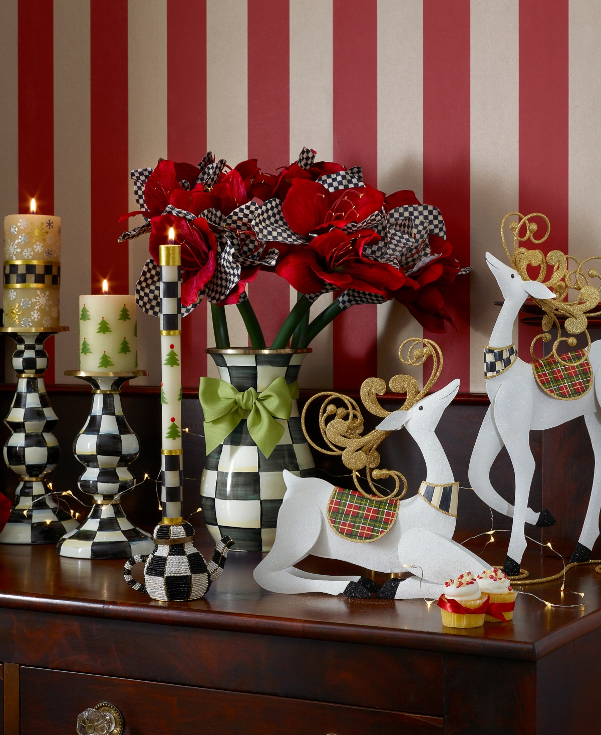 Mackenzie-childs Christmas Tree Dinner Candles, Set Of 2 In Multi