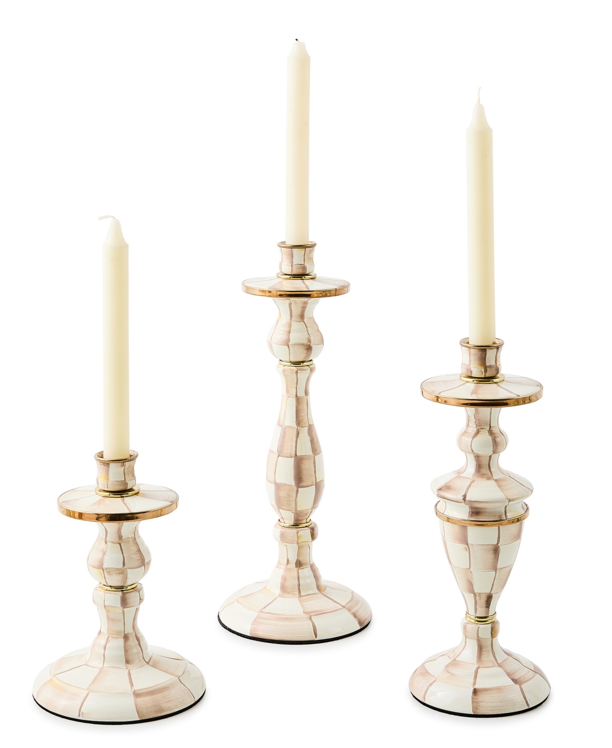 Mackenzie-childs Mocha Check Large Candlestick In Multi