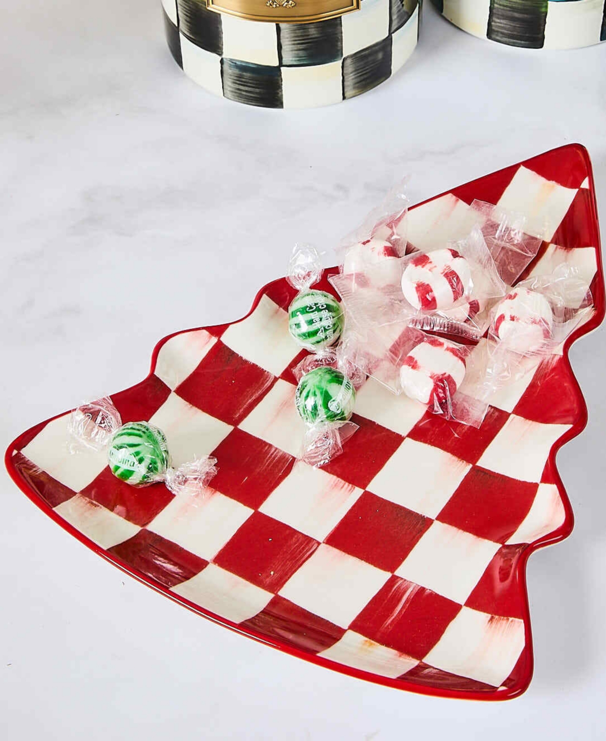 Mackenzie-childs Cherry Check Tree Dish In Multi