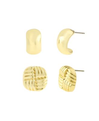 Gold Vintage Ribbed Stud Huggie Duo Earring Set