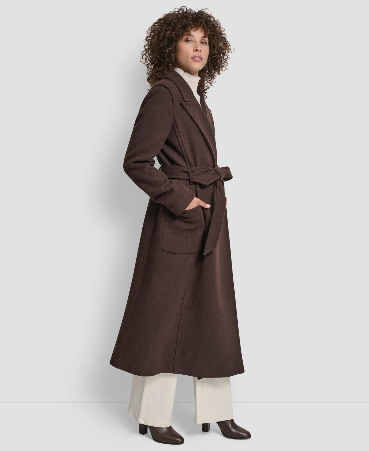 Dkny Women's Notch Collar Belted Wrap Coat In Brown