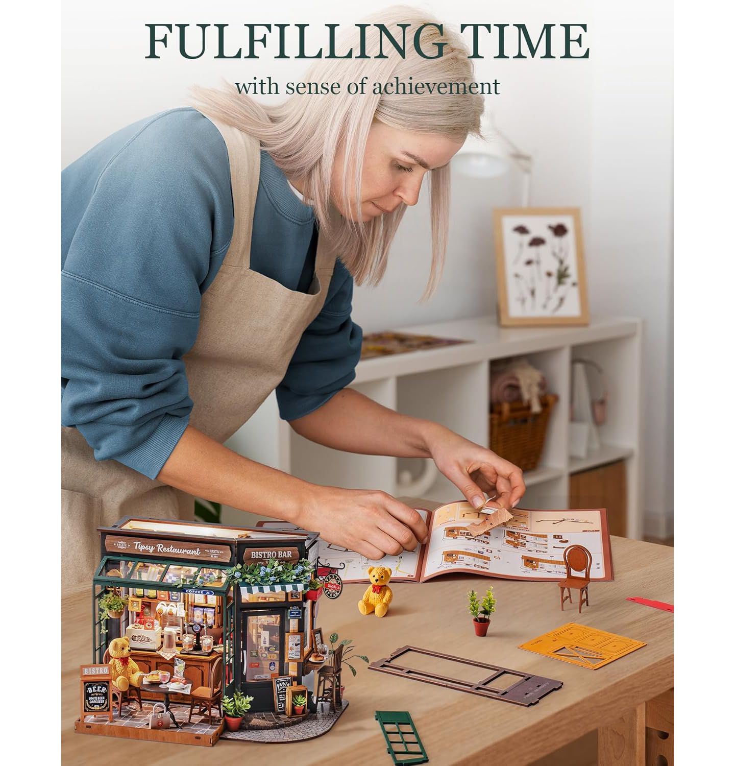 Детские игрушки Robotime 3D Puzzles Miniature House Kit Tipsy Restaurant DIY Birthday Gifts Valentine's Day Birthday Gifts, Multicolored, 2.72"2.72"5.71 — фото 6