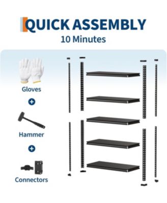 5-Tier Steel Garage Shelving Unit, 48"W x 16"D x 72"H, Adjustable Steel Utility Storage Rack with Metal Shelves, 770 Lbs/Shelf Capacity, for Garage, Warehouse, Pantry & Basement, Heavy Duty, Black