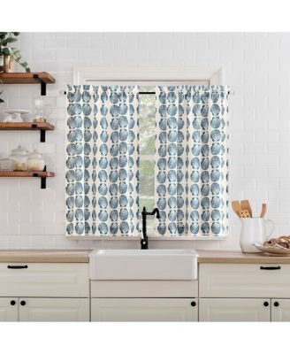 Seaside Tonal Seashell Print Semi-Sheer Rod Pocket Kitchen Curtain Tier Pair