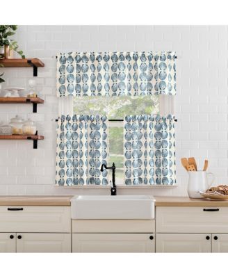 Seaside Tonal Seashell Print Semi-Sheer Rod Pocket Kitchen Curtain Tier Pair
