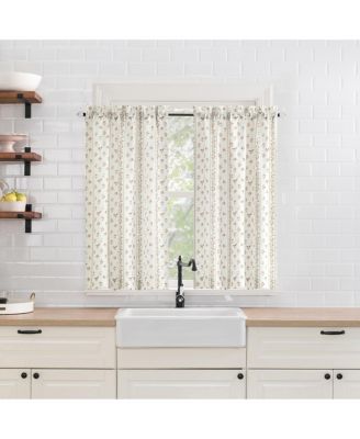 Ridgewood Floral Stripe Semi-Sheer Rod Pocket Kitchen Curtain Tier Pair