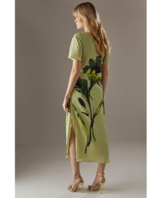 Women's Placement Print Crinkle Midi Satin Dress