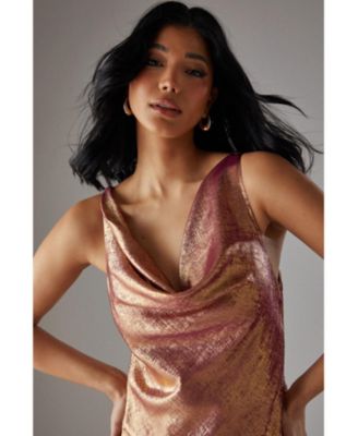 Women's Metallic Lame Cowl Neck Maxi Dress