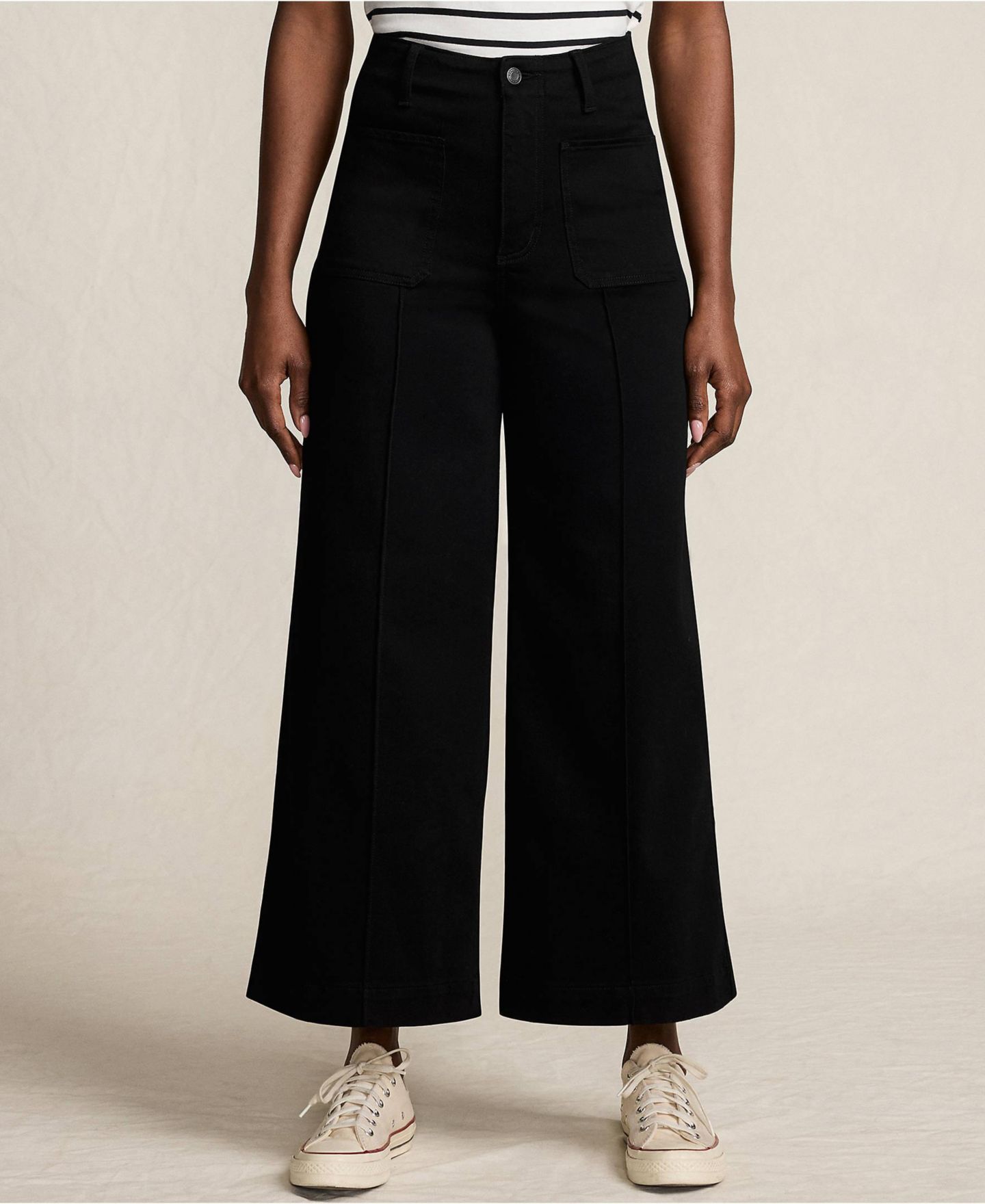 Женские джинсы Lands' End Petite Denim High Rise Patch Pocket Extra Wide Leg Crop Jeans, цвет: Чёрный — фото 1