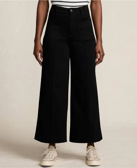 Petite Denim High Rise Patch Pocket Extra Wide Leg Crop Jeans - Black