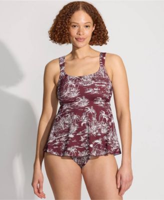 Women's Petite Adjustable Scoop Neck Flutter Tankini Top