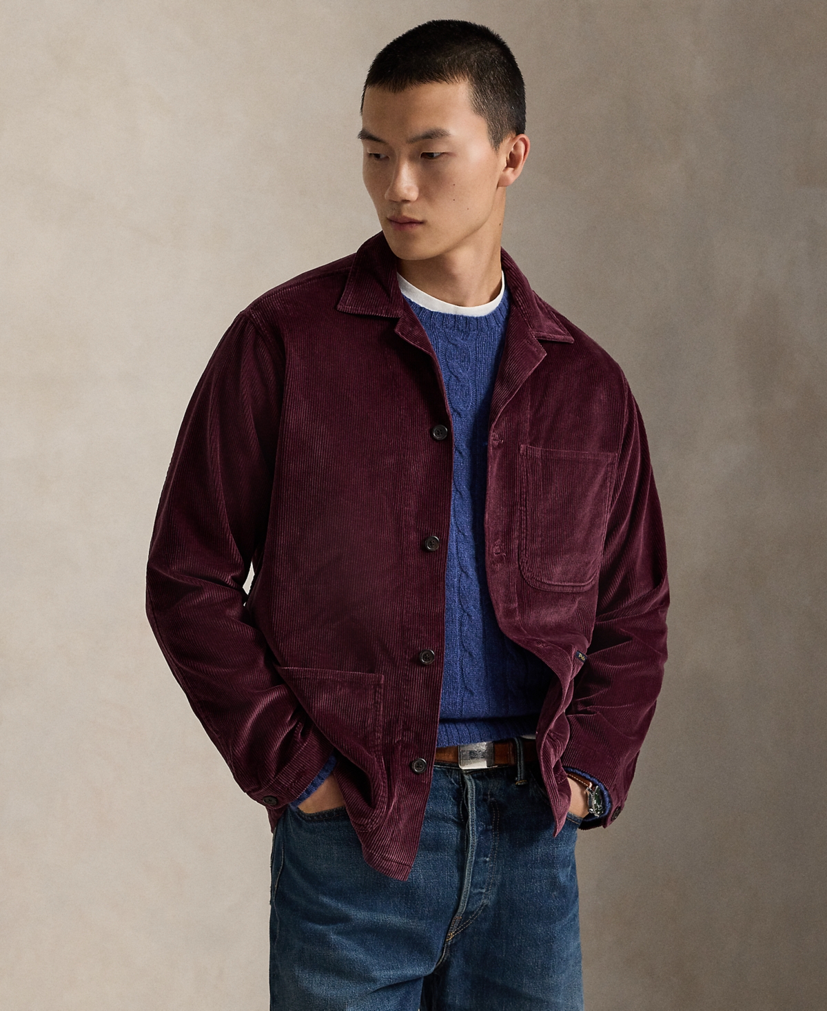 Polo Ralph Lauren Men's Corduroy Utility Long Sleeve Overshirt In Burgundy