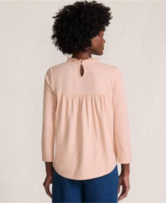 Women's 3/4 Sleeve Cotton Slub Lace Trim Top