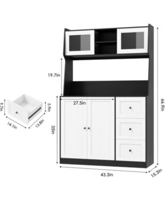 67" Kitchen Pantry Cabinet with Microwave Shelf, 3 Drawers, LED Lights & Countertop Tall Freestanding Storage Hutch for Dining Room.