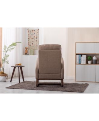 Modern Camel Linen Rocking Glider Chair with Wood Legs, Side Pocket & High Back for Living Room or Nursery