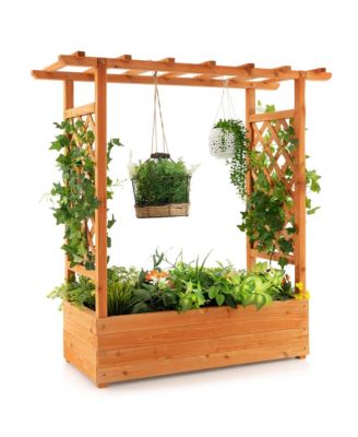 2PCS Raised Garden Bed Planter Box w/ Side & Top Trellis for Vine Climbing Plants 43.5'' x 17.5'' x 44.5''
