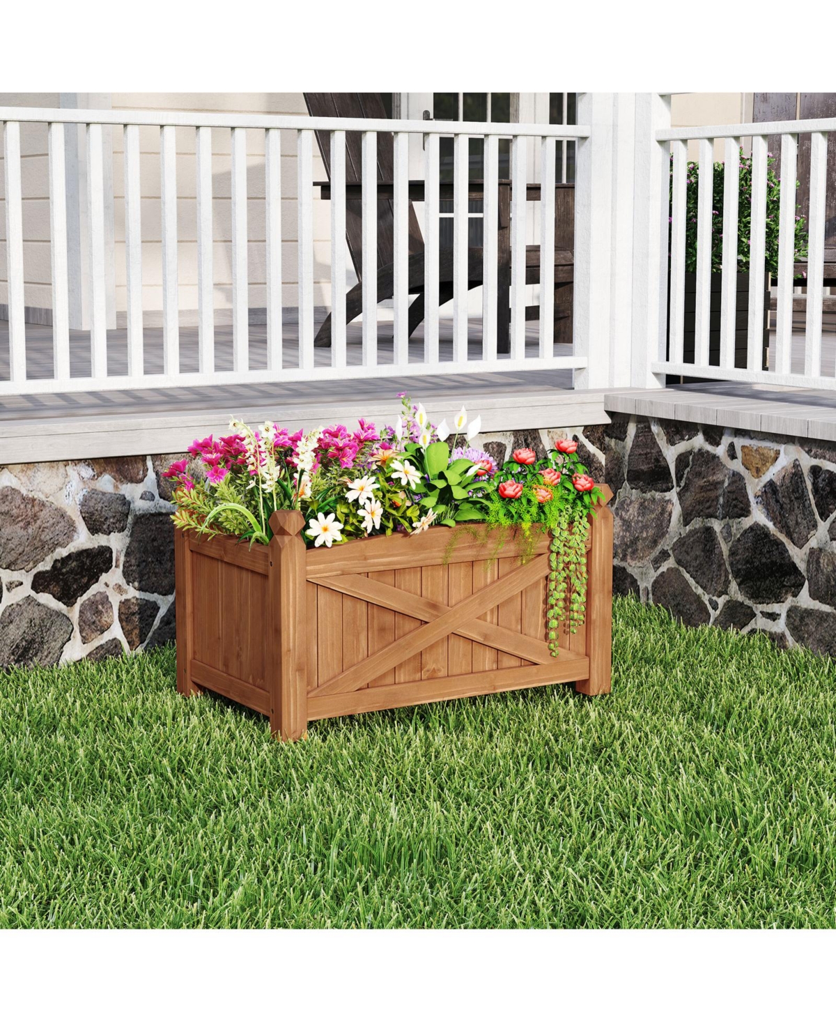 Gymax Wooden Raised Garden Bed Elevated Outdoor Planter Box w/ Drainage Holes for Patio