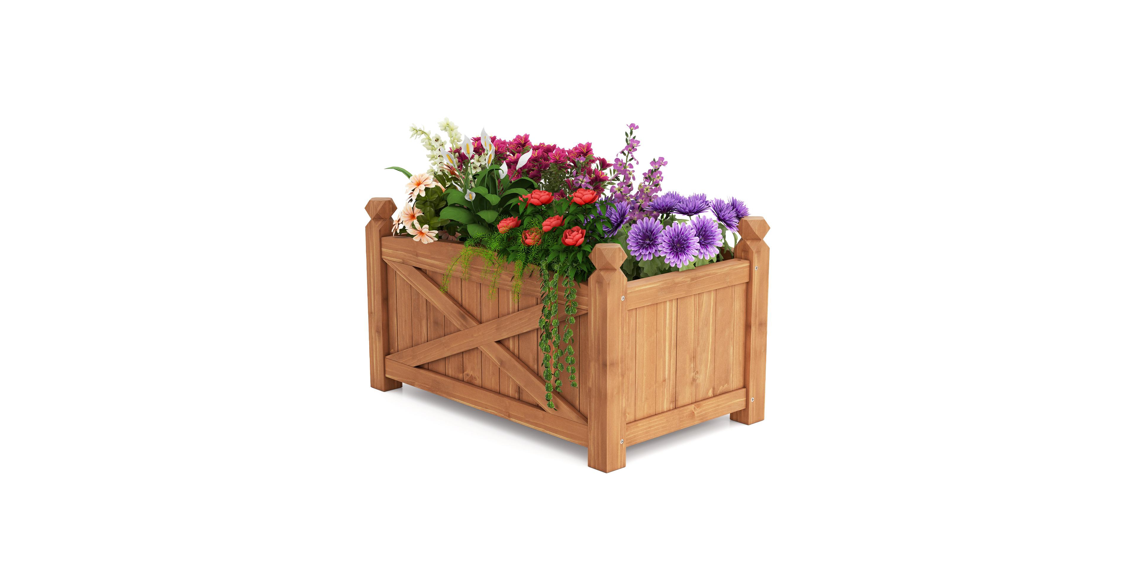 Gymax Wooden Raised Garden Bed Elevated Outdoor Planter Box w/ Drainage Holes for Patio
