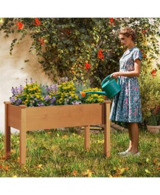 Raised Garden Bed Elevated Fir Wood Planter Box w/ Drain Hole Garden Planter