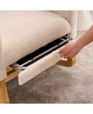 Plush Accent Rocking Chair with Footrest, Cream White High-Back Rocker, Rubber Wood Lounge Chair for Nursery & Living Room