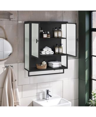 24" Wall Cabinet with Glass Doors, Open Shelf and Towel Rack for Multiple Rooms