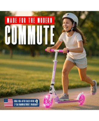 Folding Kick Scooter with Lights - Rush 125 - White Red