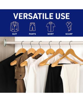 Wooden Clothes Hangers, 360&deg; Swivel Hook, Non-Slip Shoulder Notch, Holds Up to 10 lbs, Pants Bar, for Suits, Dresses & Coats, Pack of 5, Natural