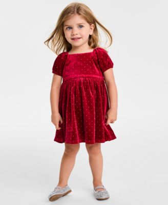 Blueberi Boulevard Baby Girls Stretch Velvet Dress - Dark Red 13$