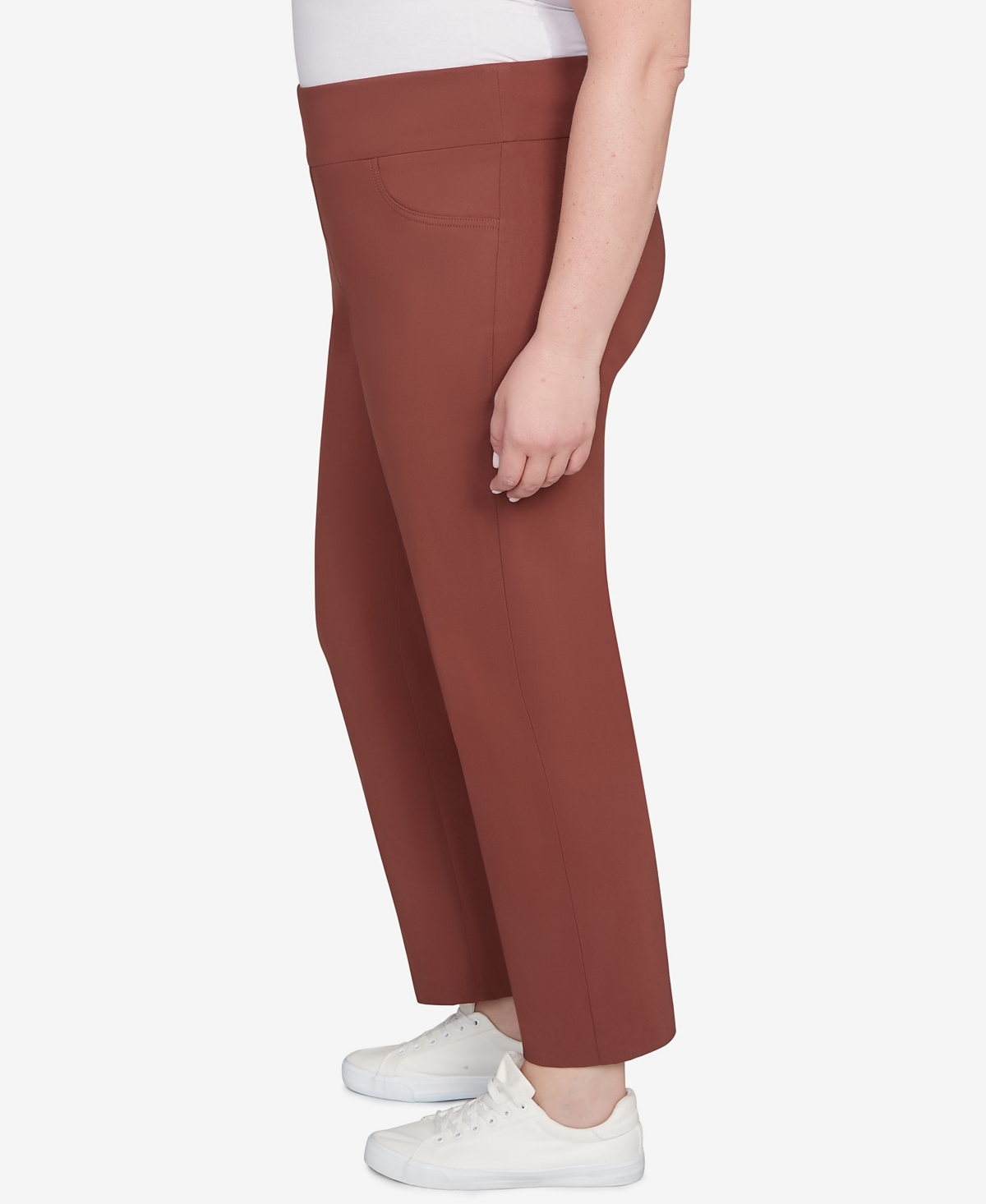 Hearts Of Palm Plus Size Solid Tech Stretch Ankle Length Pants In Brown