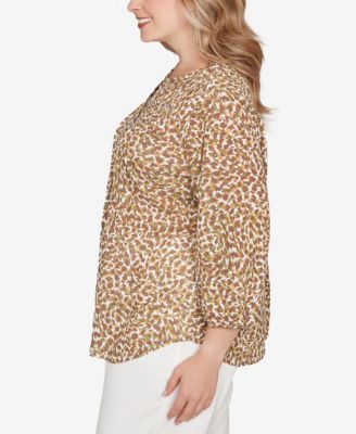 Plus Size Printed 3/4 Sleeve Peasant Top