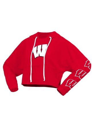 Women's Red Wisconsin Badgers Oversized Cropped Pullover Hoodie