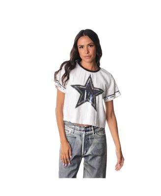 The Wild Collective - Women's White Dallas Cowboys Sequin Cropped T-Shirt