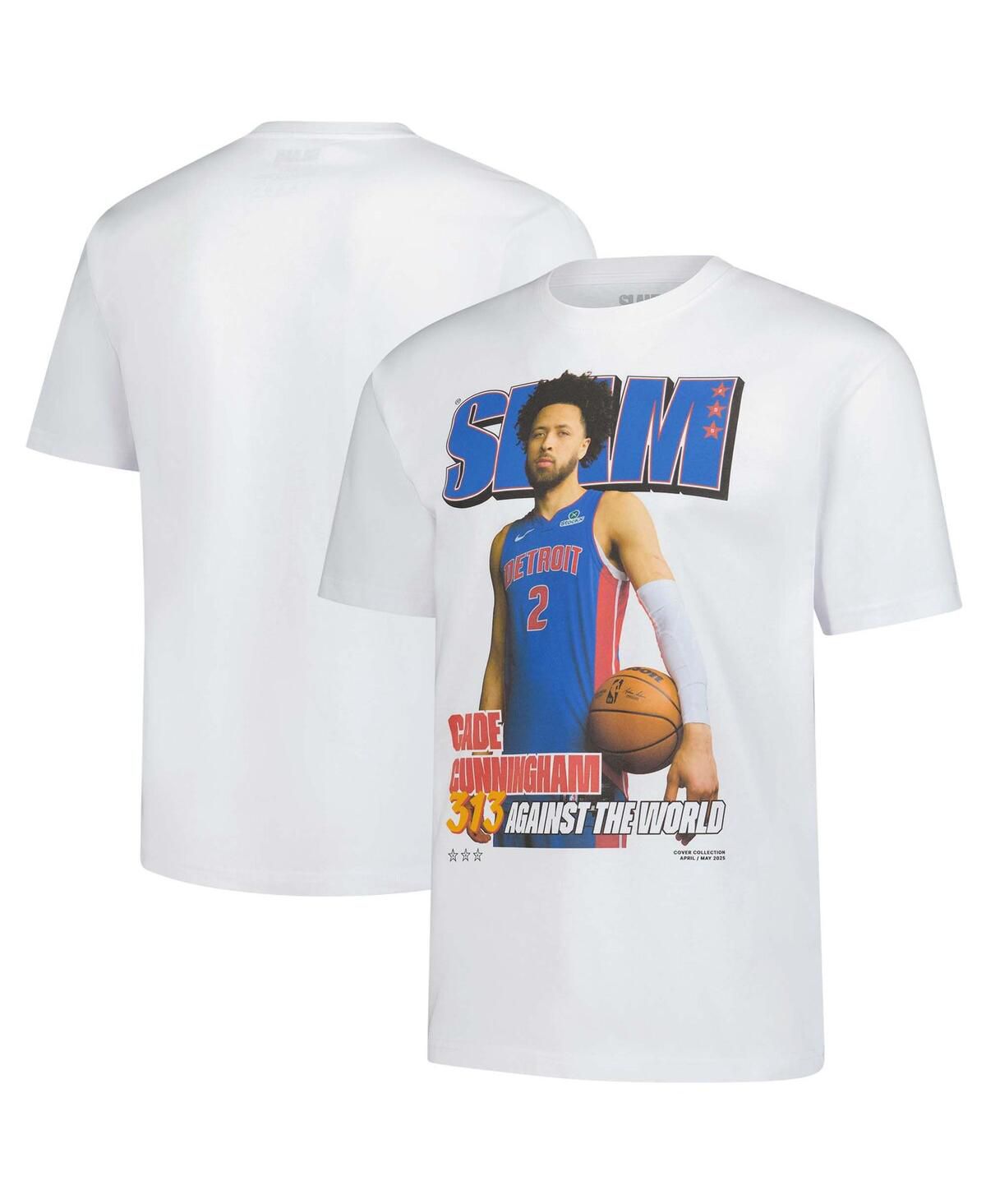 Мужская и женская футболка Cade Cunningham White Detroit Pistons с графическим изображением на обложке за апрель/май 2025 года