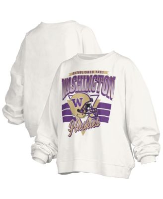 Pressbox - Women's White Washington Huskies Oversized Janice Retro Waist-Length Pullover Sweatshirt