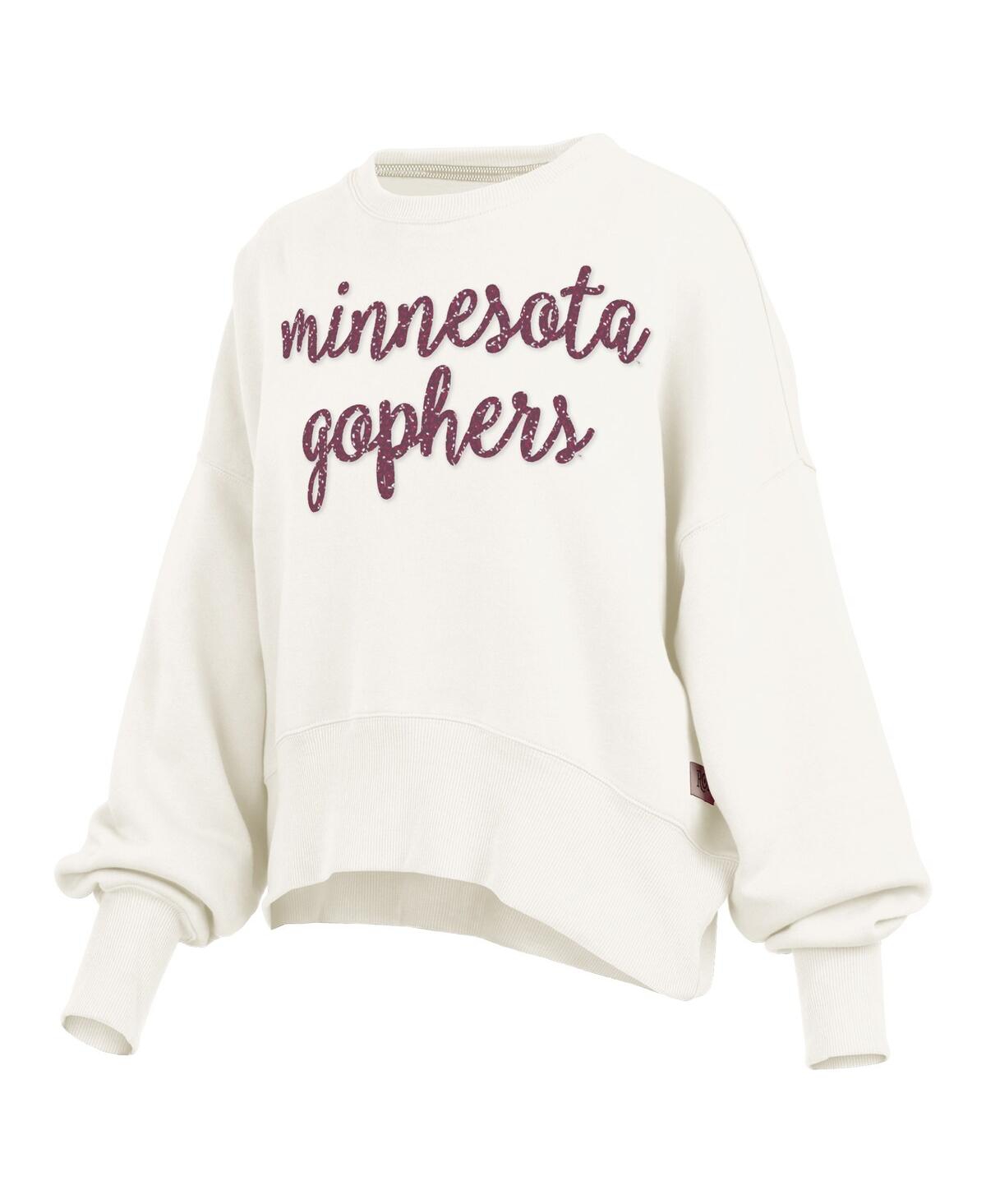 Pressbox Women's Cream Minnesota Golden Gophers Oversized Chelsea Waist Length Pullover Sweatshirt In White