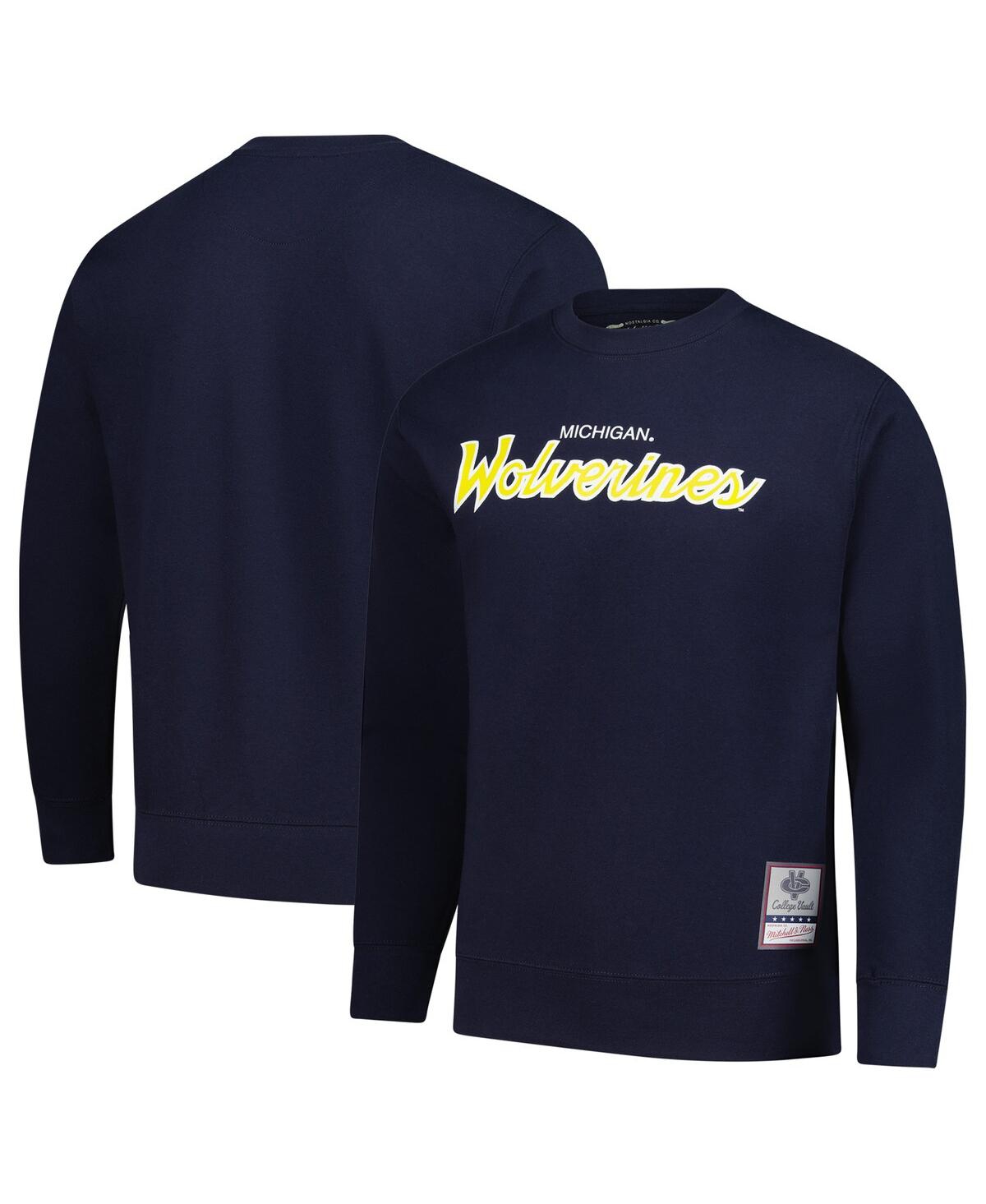 Mitchell & Ness Men's Navy Michigan Wolverines Elite Script Pullover Sweatshirt In Blue