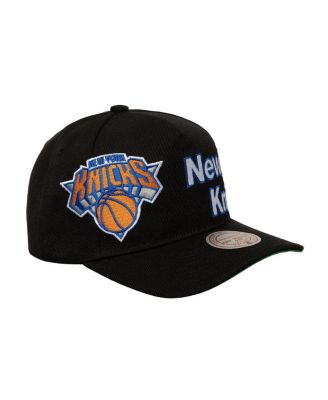 Mitchell Ness Men's Black New York Knicks Busted Logo Wordmark Wrap-Around Pro Pinch Adjustable Hat