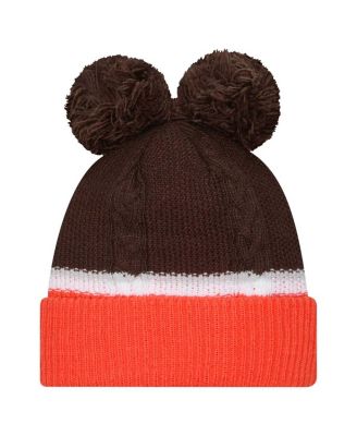 Women's Brown Cleveland Browns Double Bubble with Poms Cuffed Knit Hat