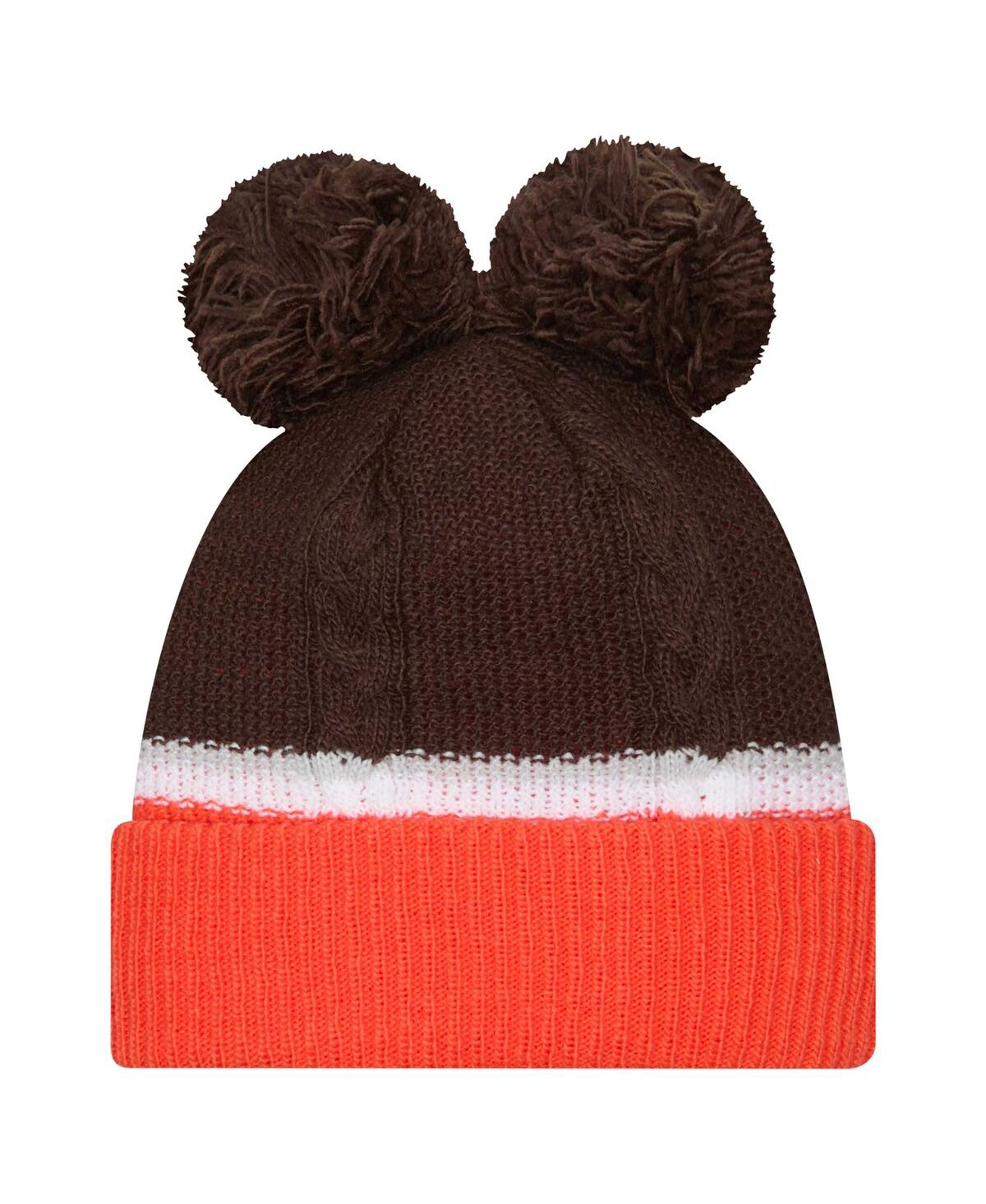 New Era Women's Brown Cleveland Browns Double Bubble With Poms Cuffed Knit Hat In Multi