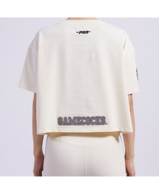 Women's&nbsp;Cream South Carolina Gamecocks Reverse French Terry Boxy Cropped T-Shirt