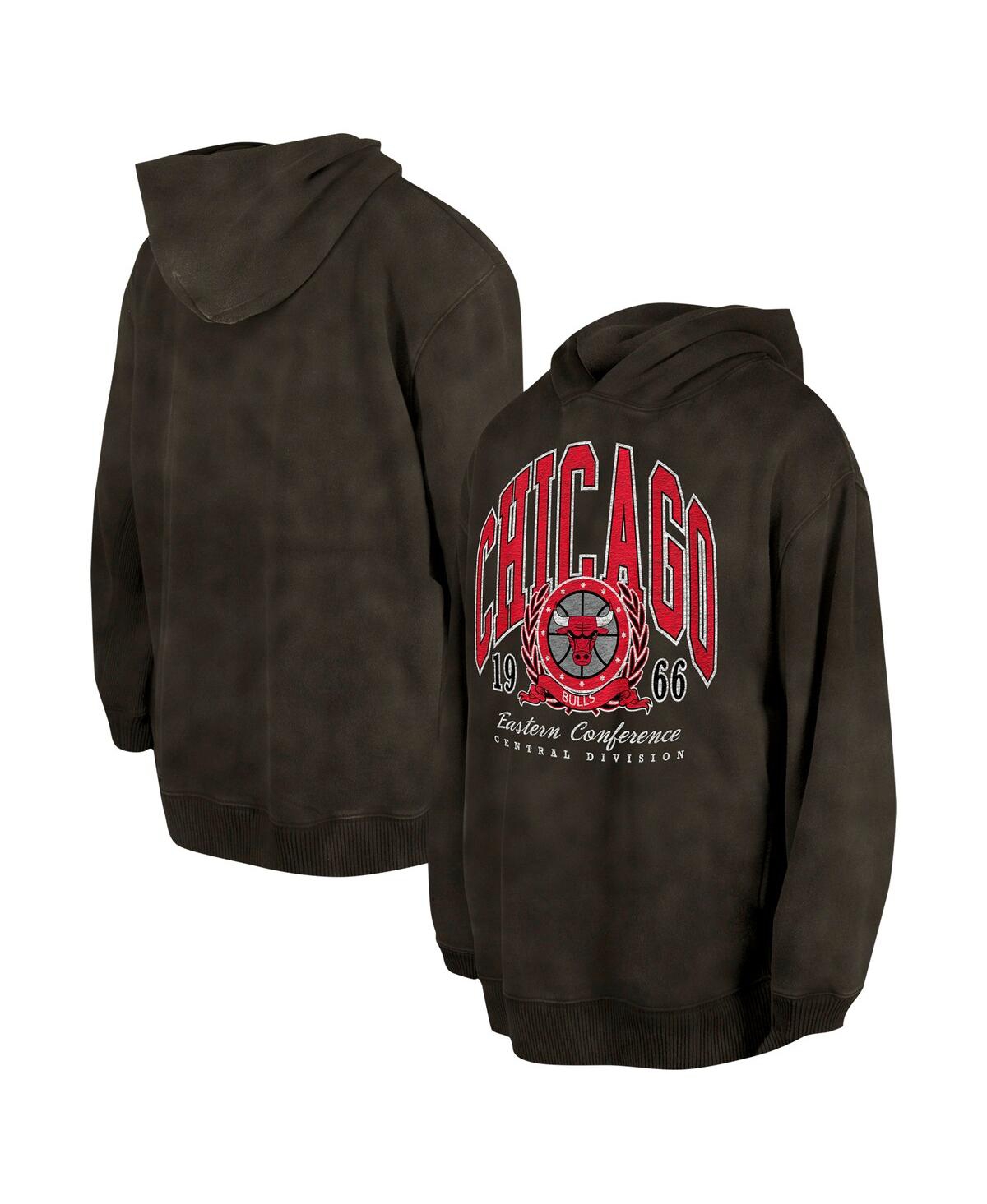 New Era Men's And Women's Charcoal Chicago Bulls Oversized Essentials Pigment Wash Fleece Pullover Hoodie In Brown