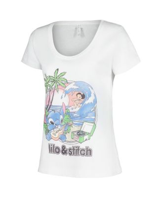 Women's White Lilo and Stitch Beach Duo Scoop Neck T-Shirt