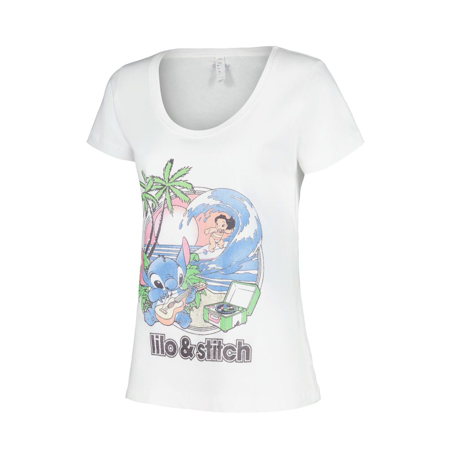 Женские футболки Mad Engine White Lilo and Stitch Beach Duo Scoop Neck — фото 3