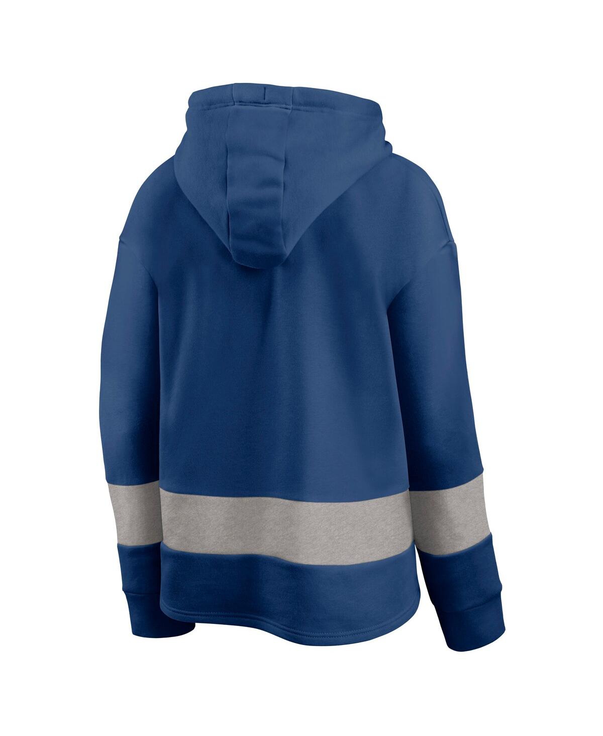 Fanatics Women's Royal/gray Indianapolis Colts Huddle Up Fundamental Fleece Color Block Pullover Hoodie In Multi