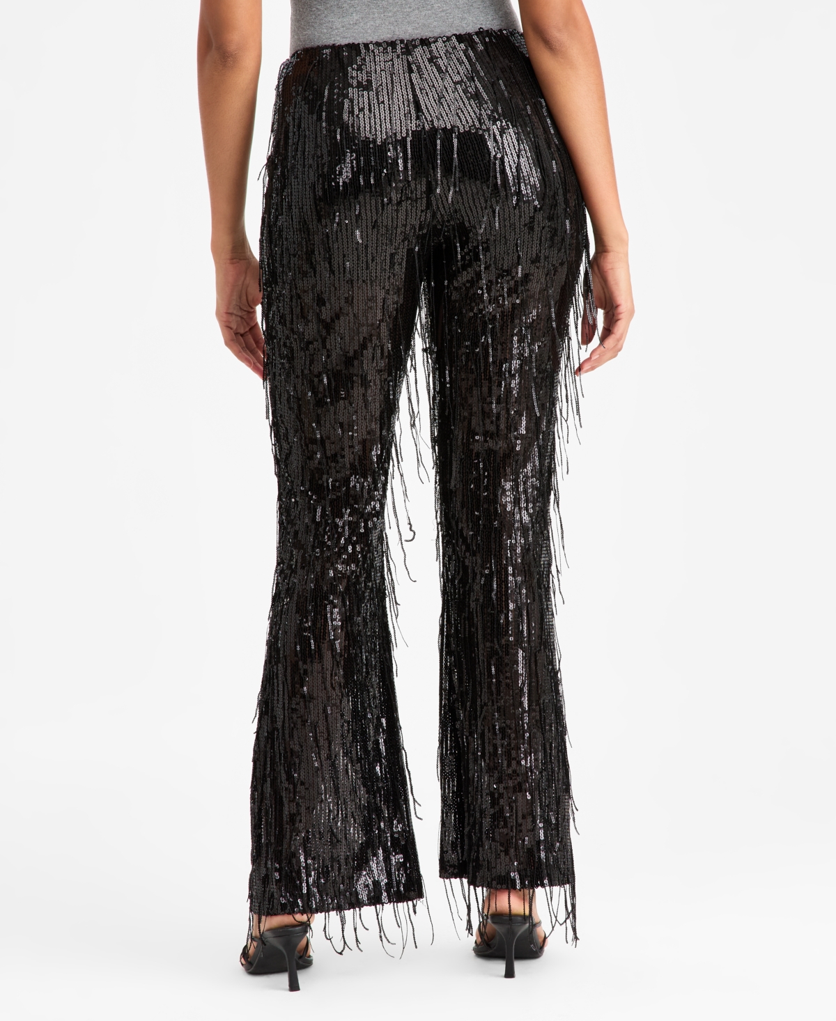 Bar Iii Women's Sequined Fringe High Rise Fitted Pants, Macy's Exclusive
