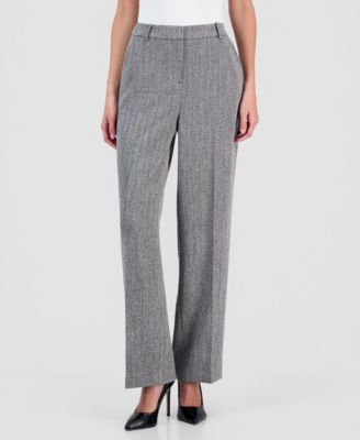 Petite Herringbone Mid-Rise Wide-Leg Pants 
